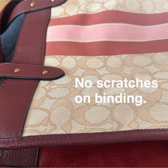 Coach Field Tote 30 Signature Jacquard with varsity stripes. - Picture 10 of 11